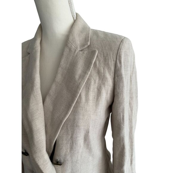 ANTHROPOLOGIE Beige Linen Blend Gold Button Blazer Jacket Size 4 - Picture 2 of 6